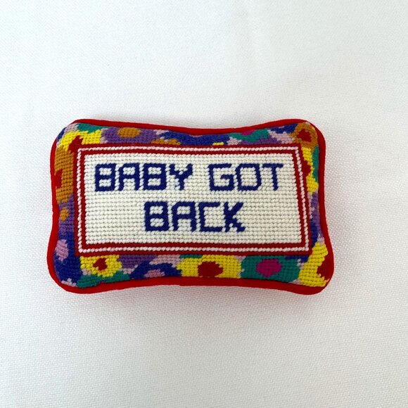 NWOT Baby Got Back Needlepoint Small Furbish Pillow Nostalgia Retro Colorful - Picture 1 of 7